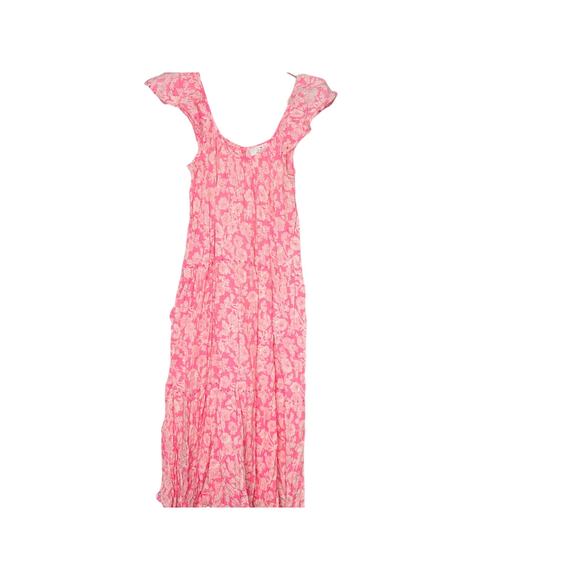 THE GREAT Pink Floral Tiered The Whipstitched Plumeria Midi Dress Size 1 - Picture 4 of 12